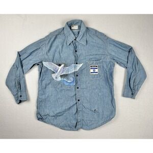 Vintage 1960s Sears Chambray Work Shirt Hand Painted Dove Israel Patch USA